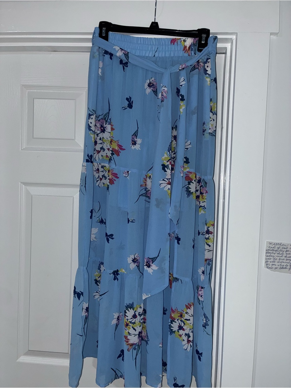 Sky Blue Floral Tiered Maxi Skirt with Self Tie Waist